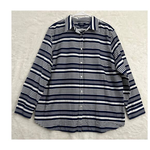 CHAPS Blue Stripe No Iron Shirt 2X Womens Coastal Office - Picture 1 of 7